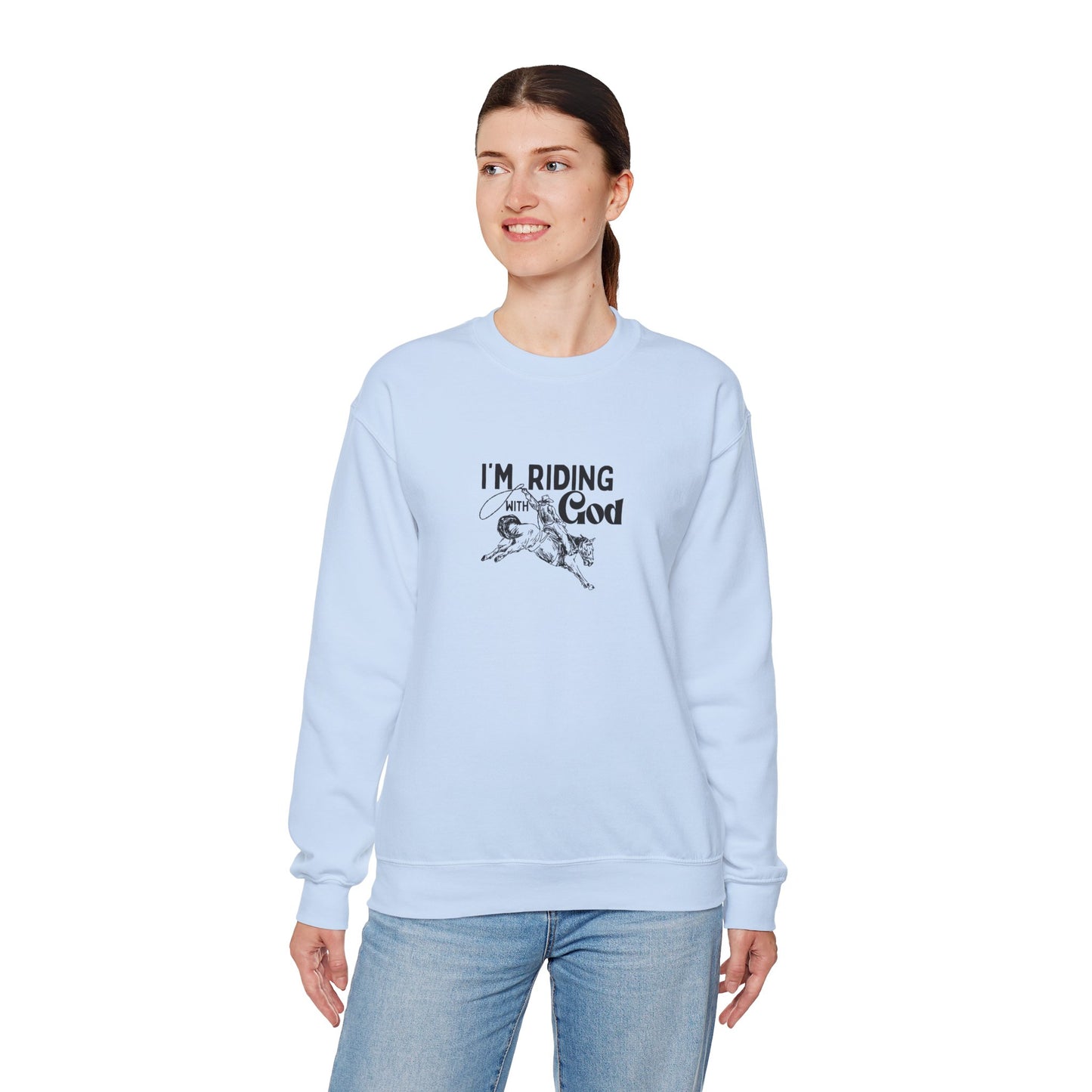 I'M RIDING WITH THE God Unisex Heavy Blend Crewneck Sweatshirt - Perfect for Faith and Comfort