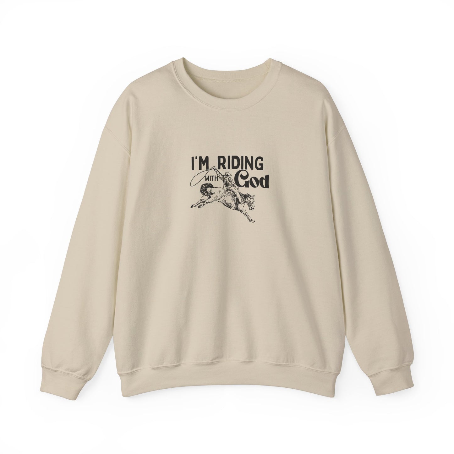 I'M RIDING WITH THE God Unisex Heavy Blend Crewneck Sweatshirt - Perfect for Faith and Comfort