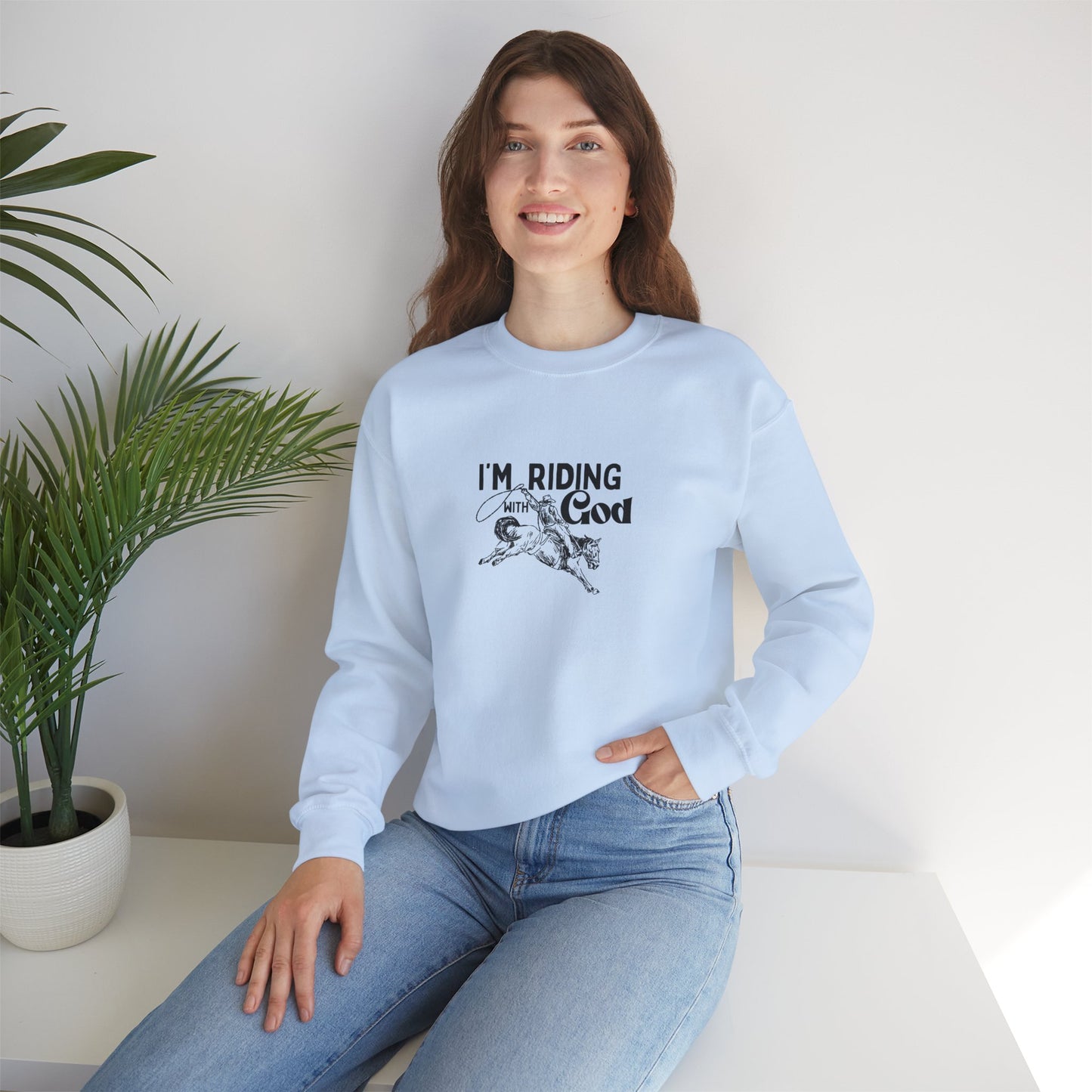 I'M RIDING WITH THE God Unisex Heavy Blend Crewneck Sweatshirt - Perfect for Faith and Comfort